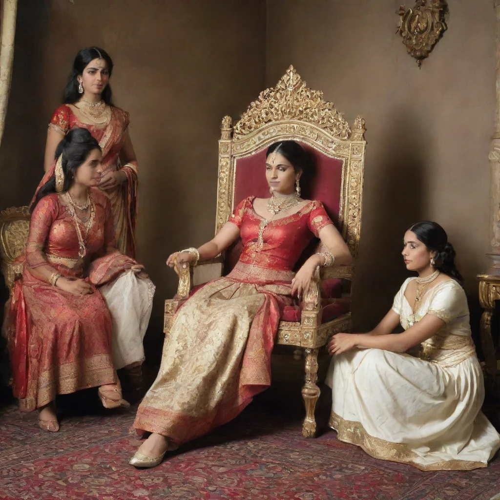 aiartstation art wealthy indian lady is lazing on her throne like chair while her submissive maids get busy cleaning their mistress%27s boots confident engaging wow 3