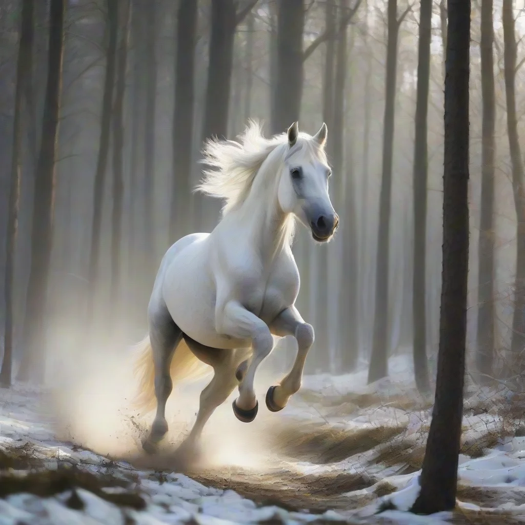 aiartstation art white horse gallops in forest confident engaging wow 3