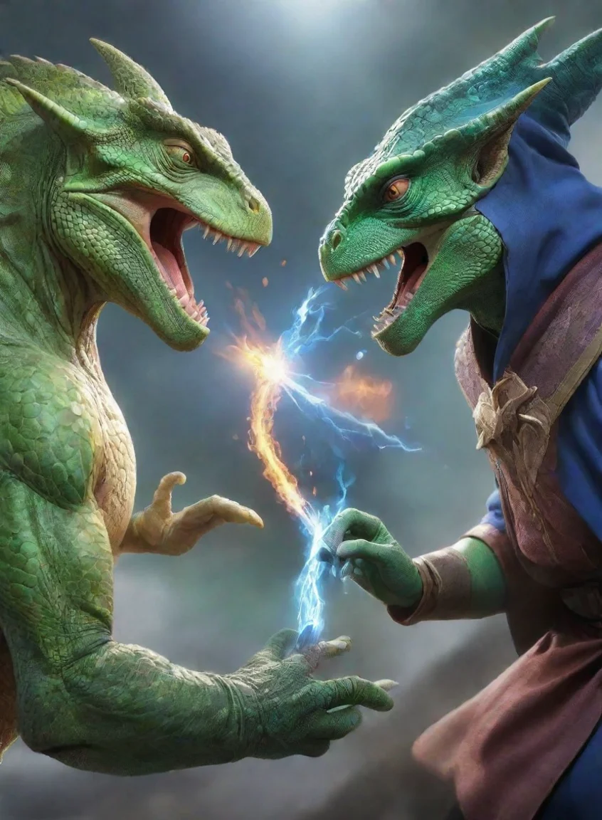 aiartstation art wizard vs lizard fight game head to head vs poster hd anime epic detailed confident engaging wow 3 portrait43