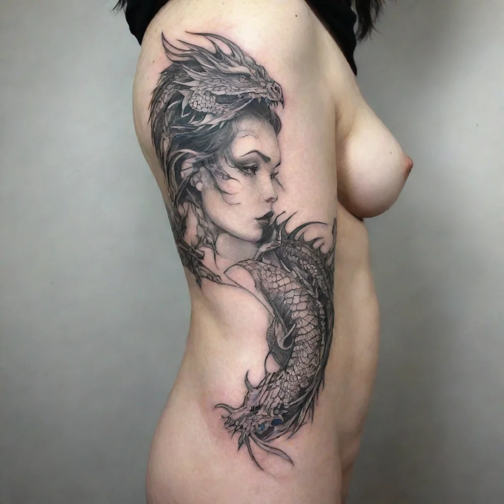 aiartstation art woman dragon fine line black and white tattoo confident engaging wow 3