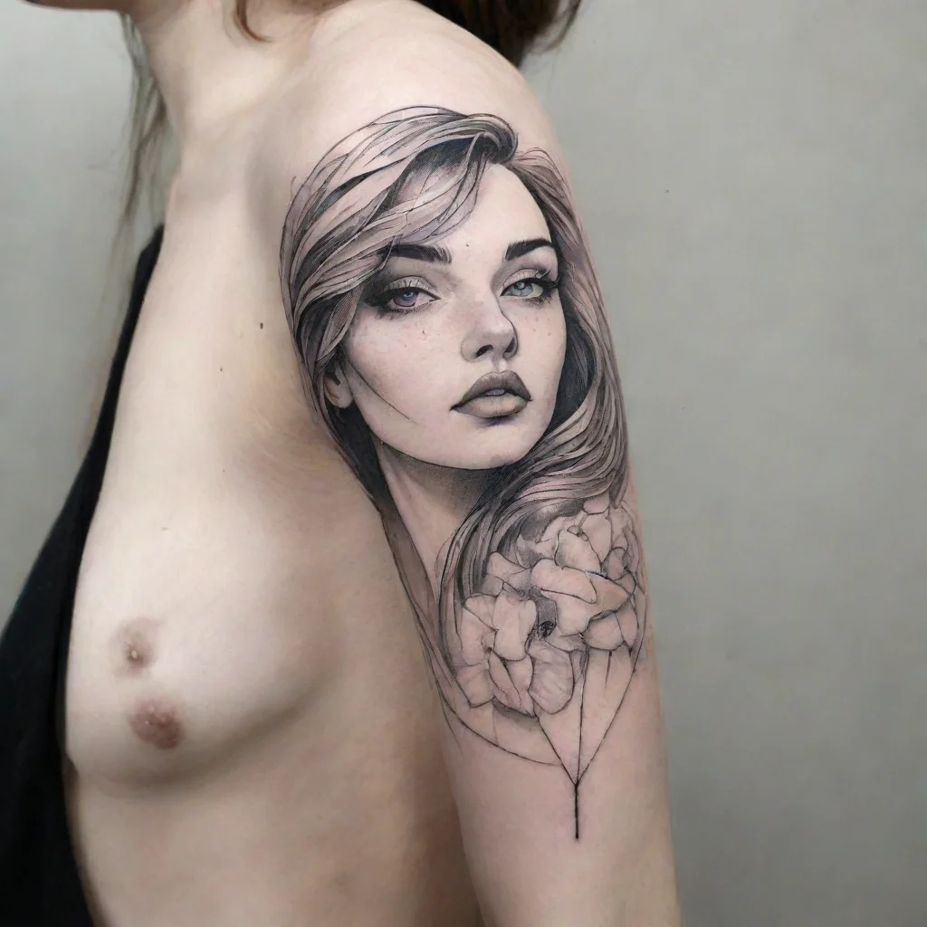 aiartstation art woman fine line black and white tattoo confident engaging wow 3