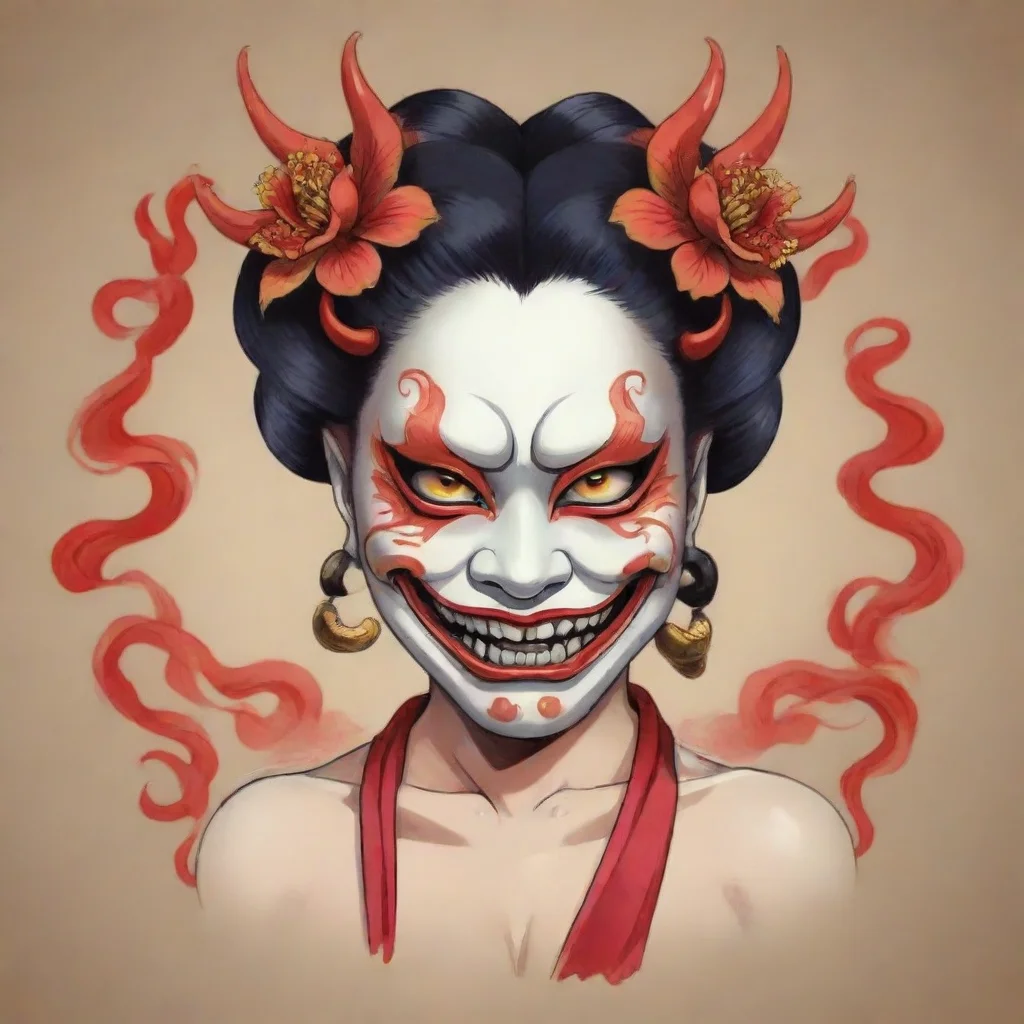 aiartstation art women with hannya mask colored%2C cartoon stile confident engaging wow 3