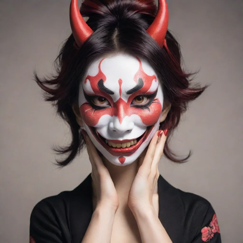 aiartstation art women with hannya mask colored exposing her face%2C anime stile confident engaging wow 3