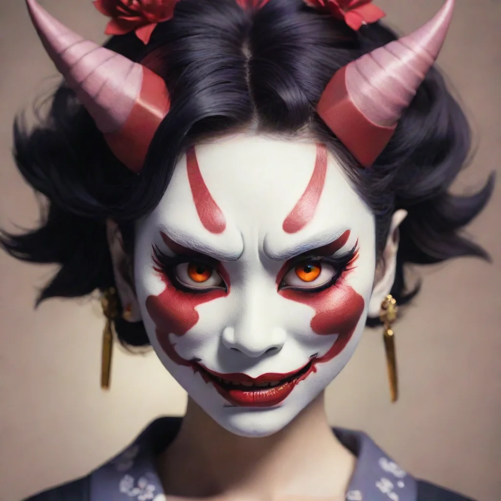 aiartstation art women with hannya mask colored exposing her face%2C anime style.  confident engaging wow 3