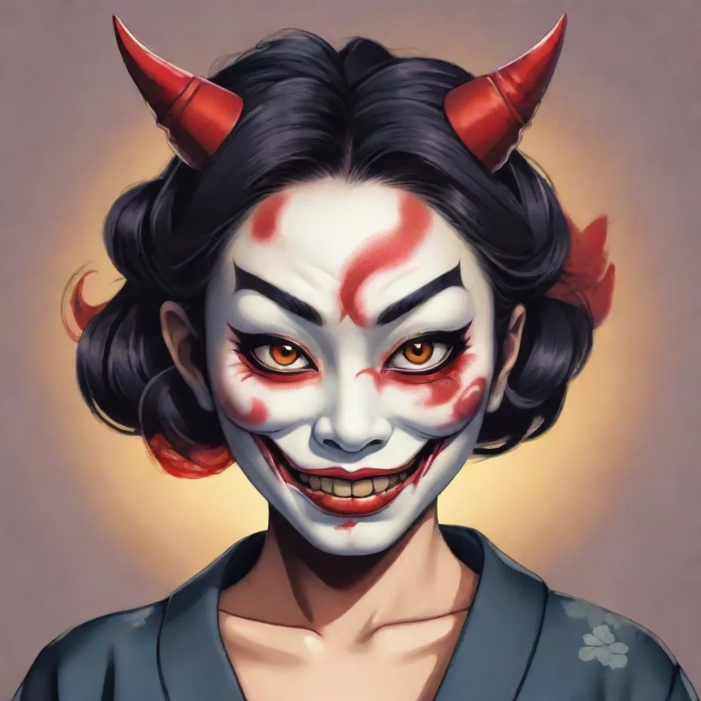 aiartstation art women with hannya mask colored exposing her face%2C cartoon stile confident engaging wow 3
