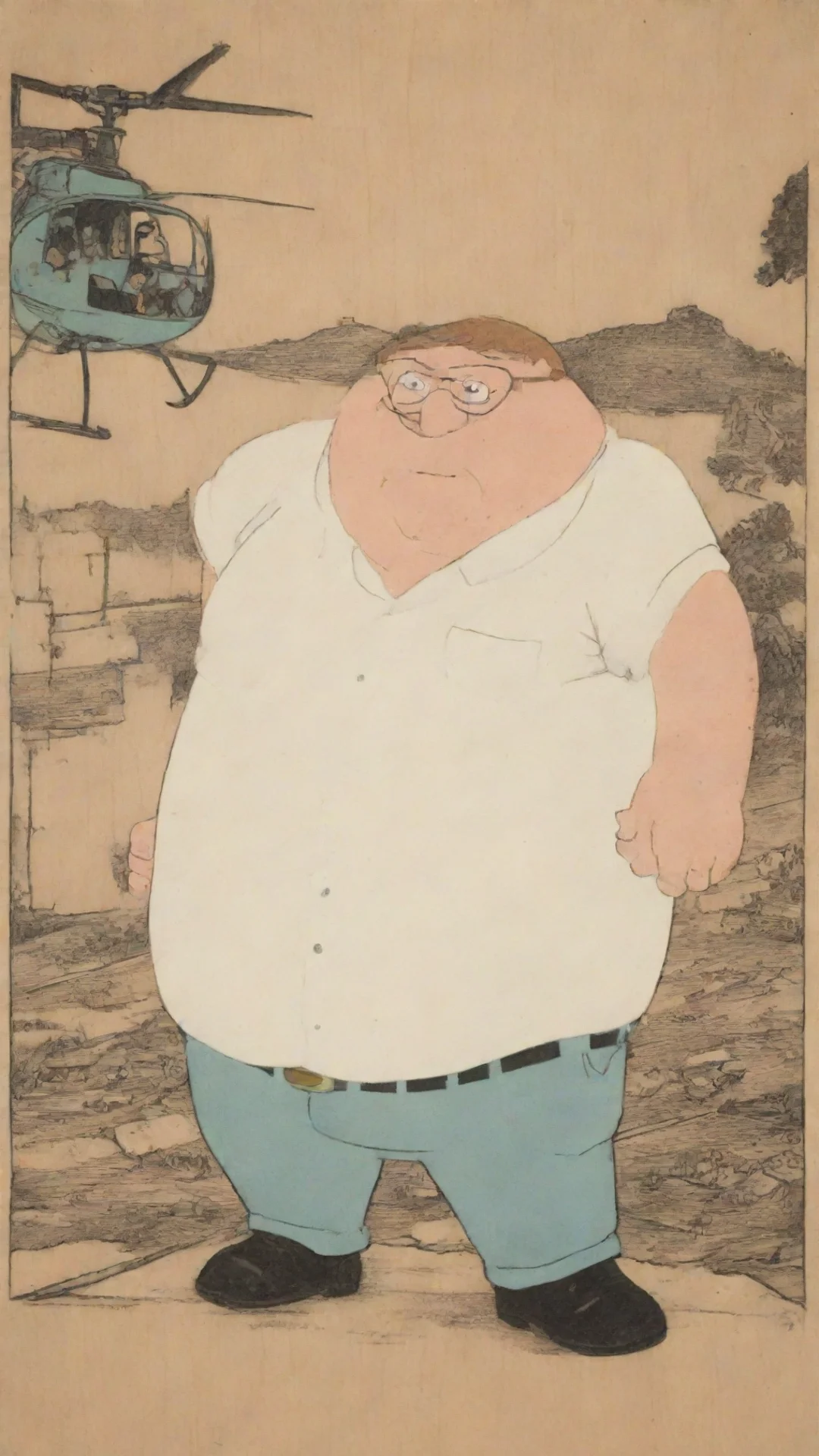 aiartstation art woodblock print%2C peter griffin%2C petercopter confident engaging wow 3 tall