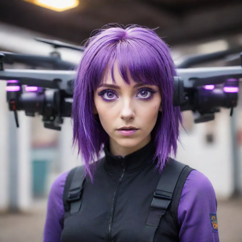 aiartstation art worker drone%2Cpurple hair%2Cneon purple eyes confident engaging wow 3