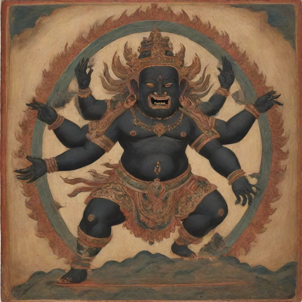 artstation art wrathful vajrabhairava with buffalo head and two arms and two legs confident engaging wow 3