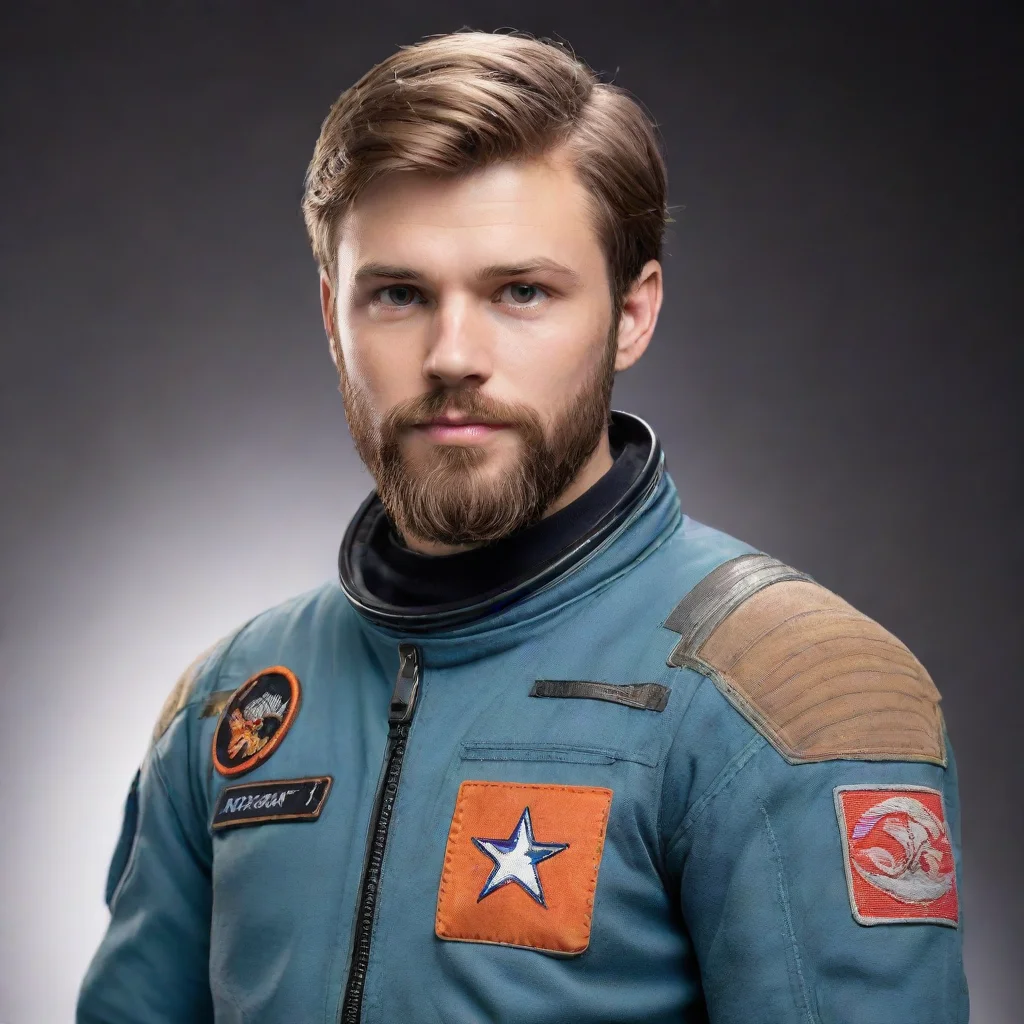 aiartstation art young male space pilot%2C with light brown hair and a beard confident engaging wow 3