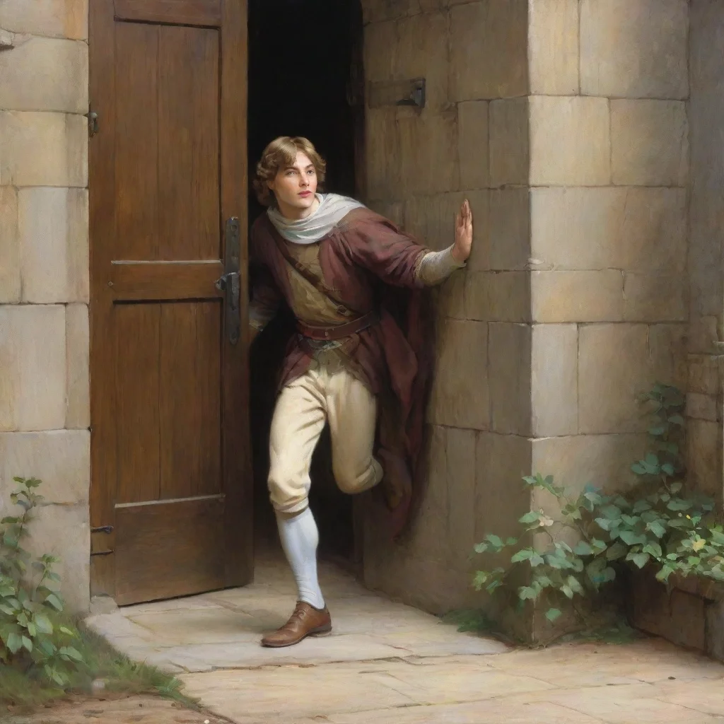 aiartstation art young man sneaking out of a castle door by edmund blair leighton no other people ml confident engaging wow 3