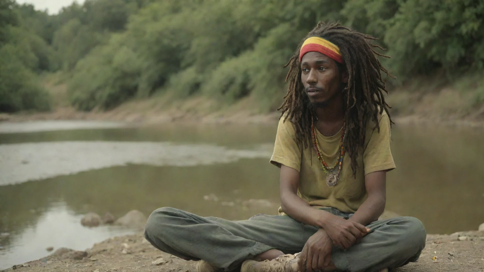 artstation art young rastaman sitting by the river confident engaging wow 3 wide