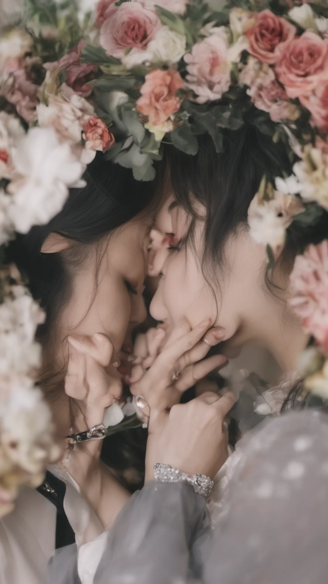aiasian female lesbian kissing with her girlfriend wearing formal suit  amazing awesome portrait 2 tall