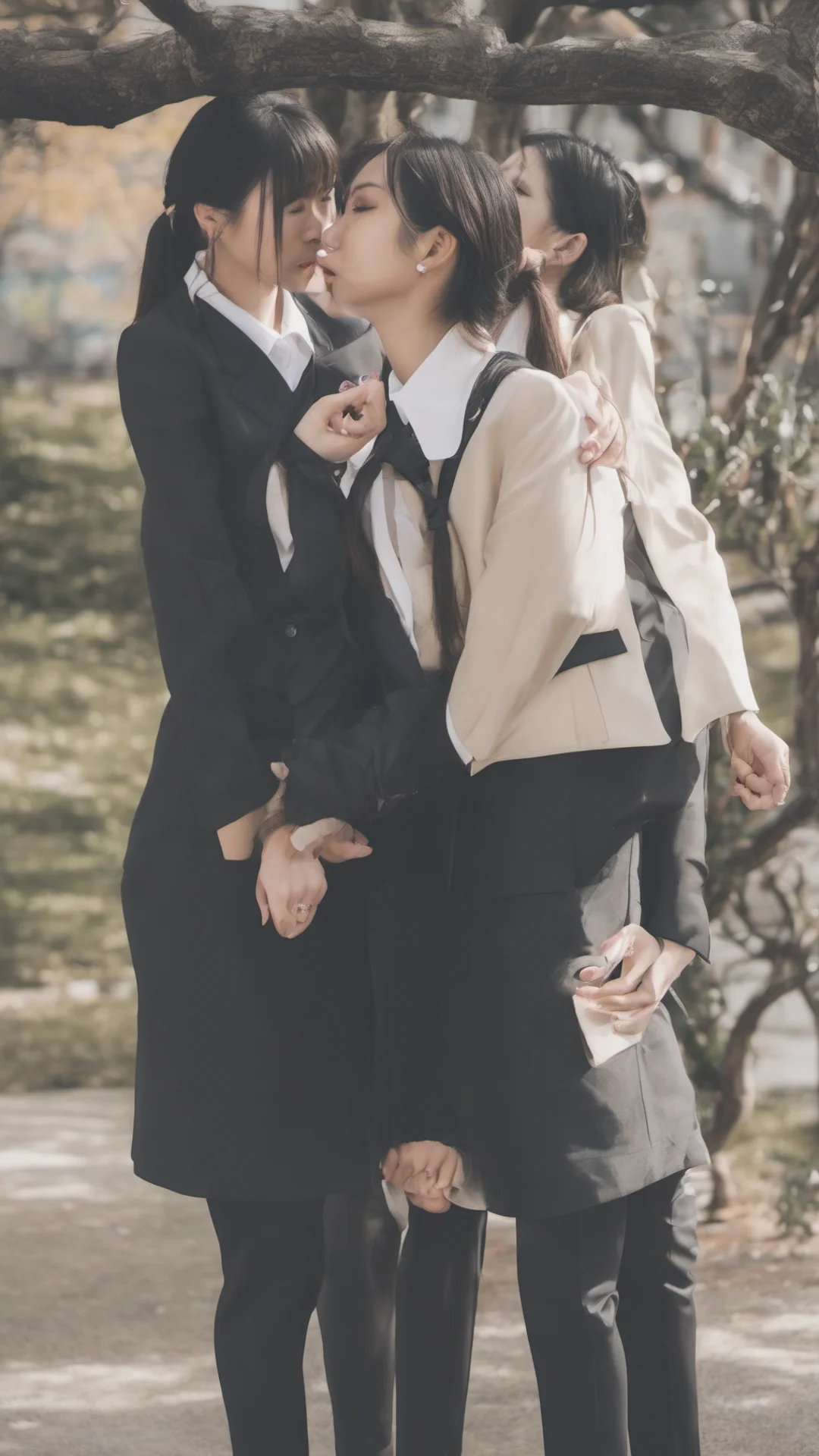 aiasian female lesbian kissing with her girlfriend wearing formal suit  good looking trending fantastic 1 tall