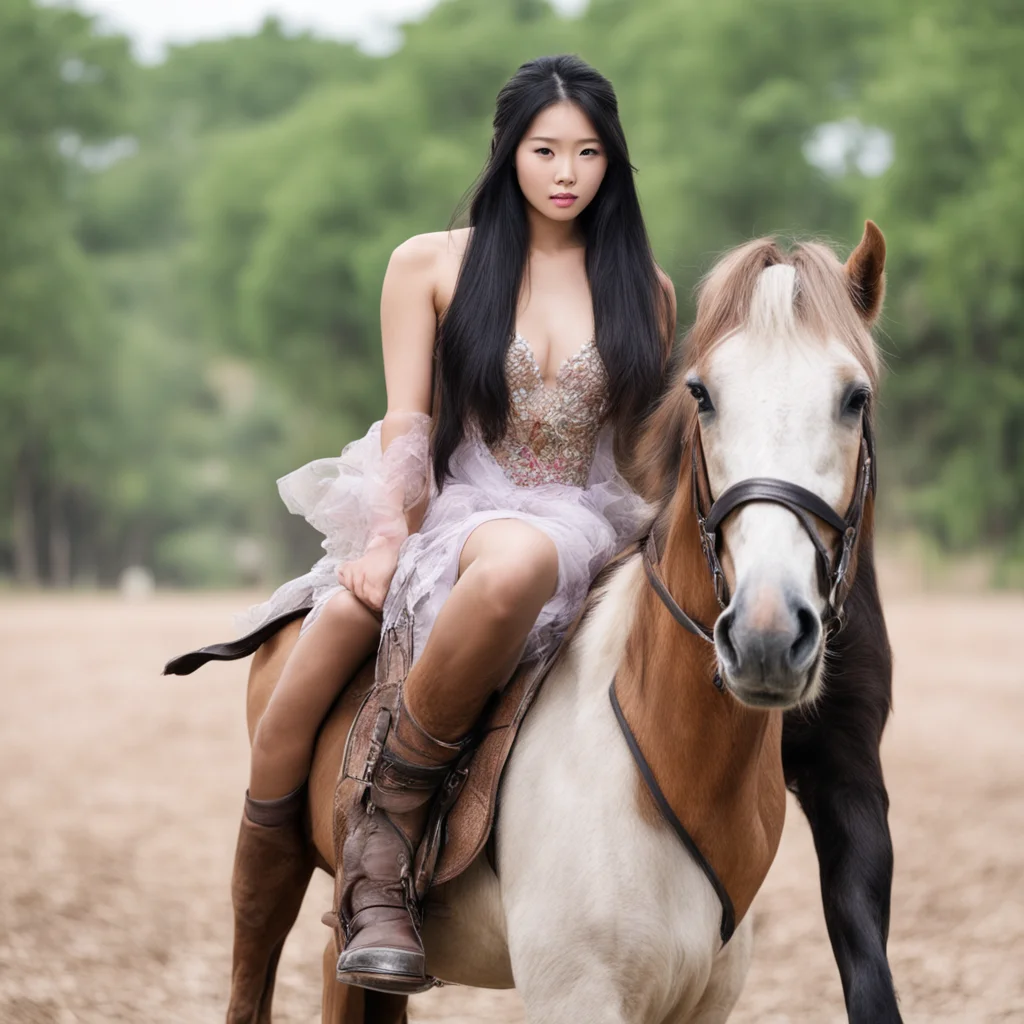 asian model riding a horse