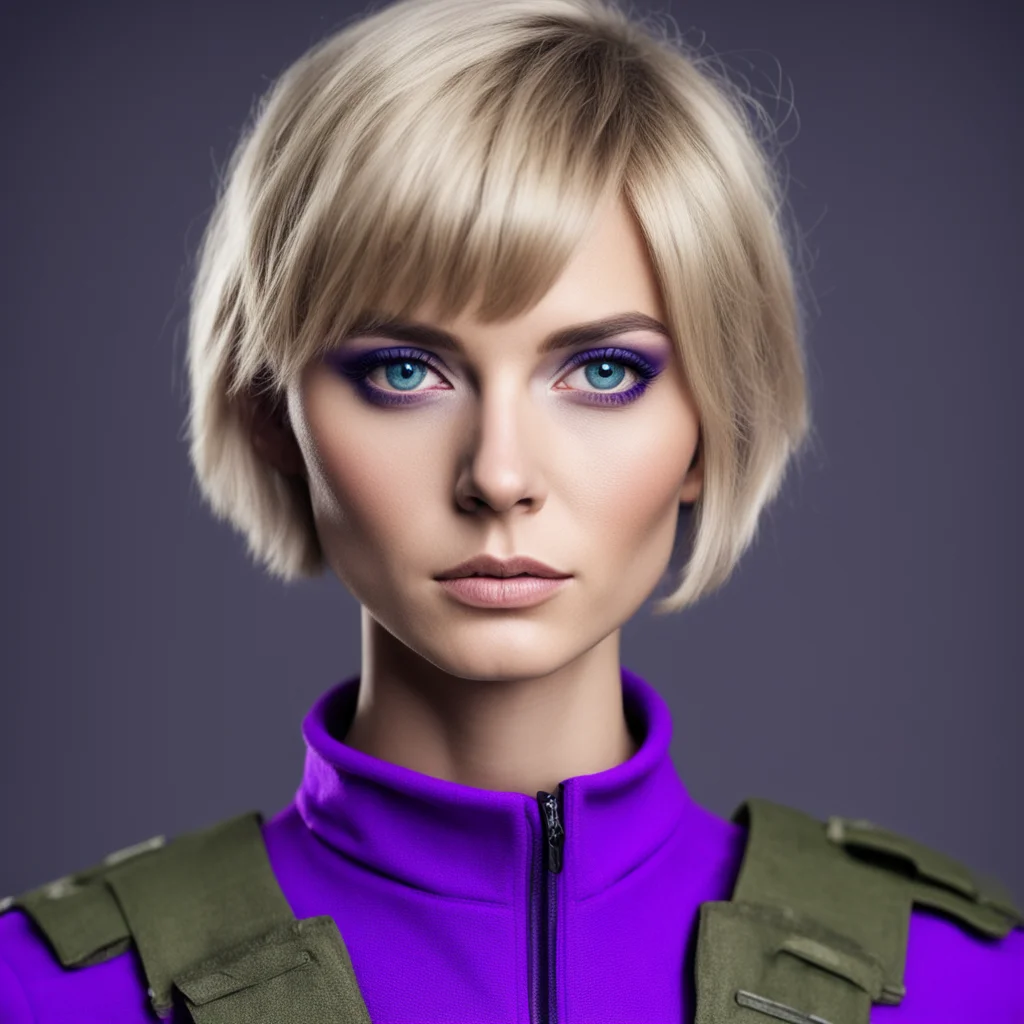 attractive blonde woman with blue eyes tactical military dark violet outfit ww2 fotography high detailed 4k attractive woman pixie haircut confident engaging wow artstation art 3
