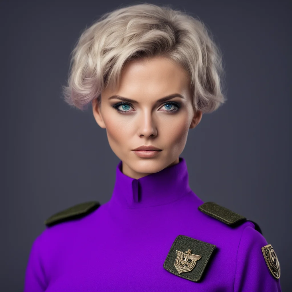attractive blonde woman with blue eyes tactical military dark violet outfit ww2 fotography high detailed 4k attractive woman pixie haircut