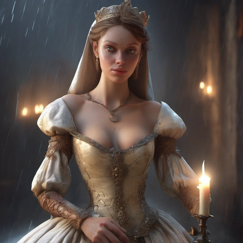 attractive princess medieval lurid insanely detailed candlelit ultrarealistic 3d render dramatic light rain body skin p