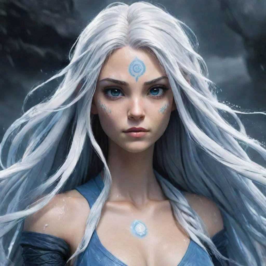 aiavatar legends character%2C water tribe%2C white messy long hair%2C imposing woman