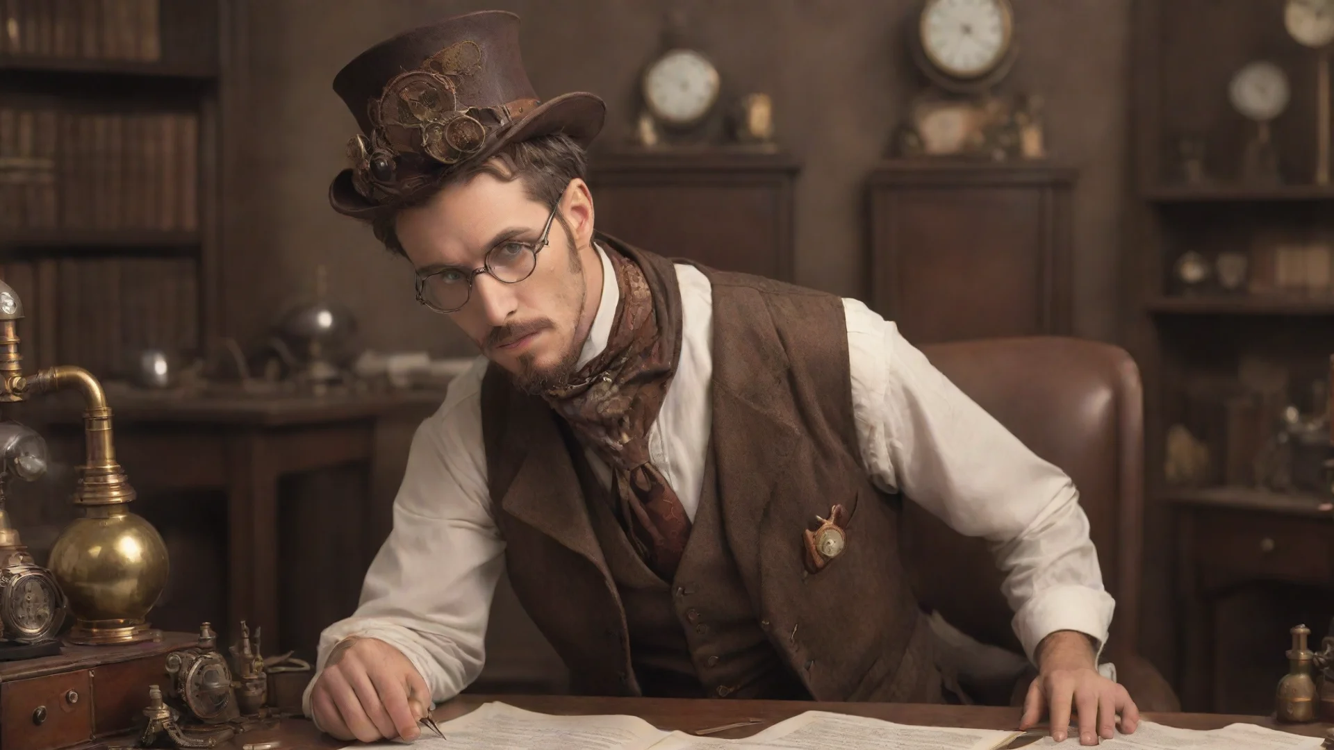 aiaverage looking male bureaucratic steampunk office worker  wide