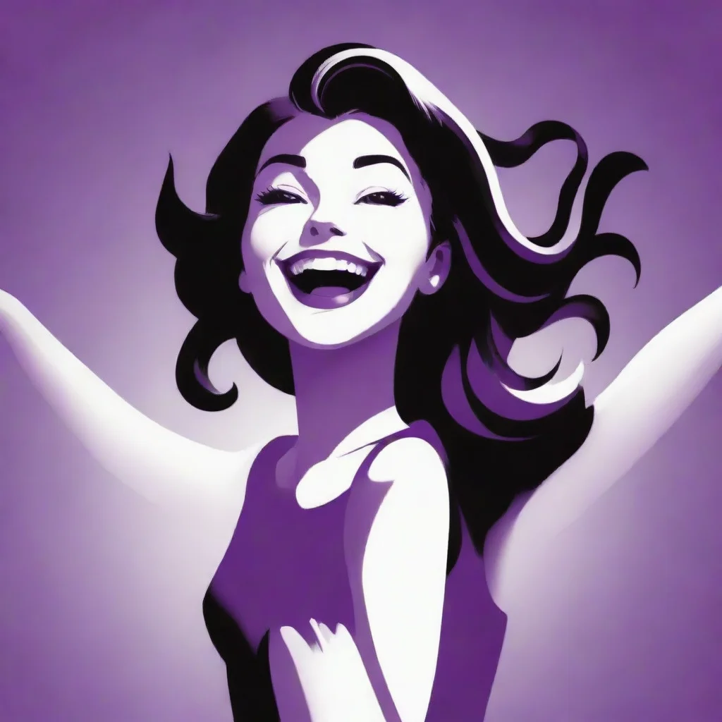aiaward winning illustration with a 2d vector illustration of a happy woman%2C colors purple%2C black and white. epic.