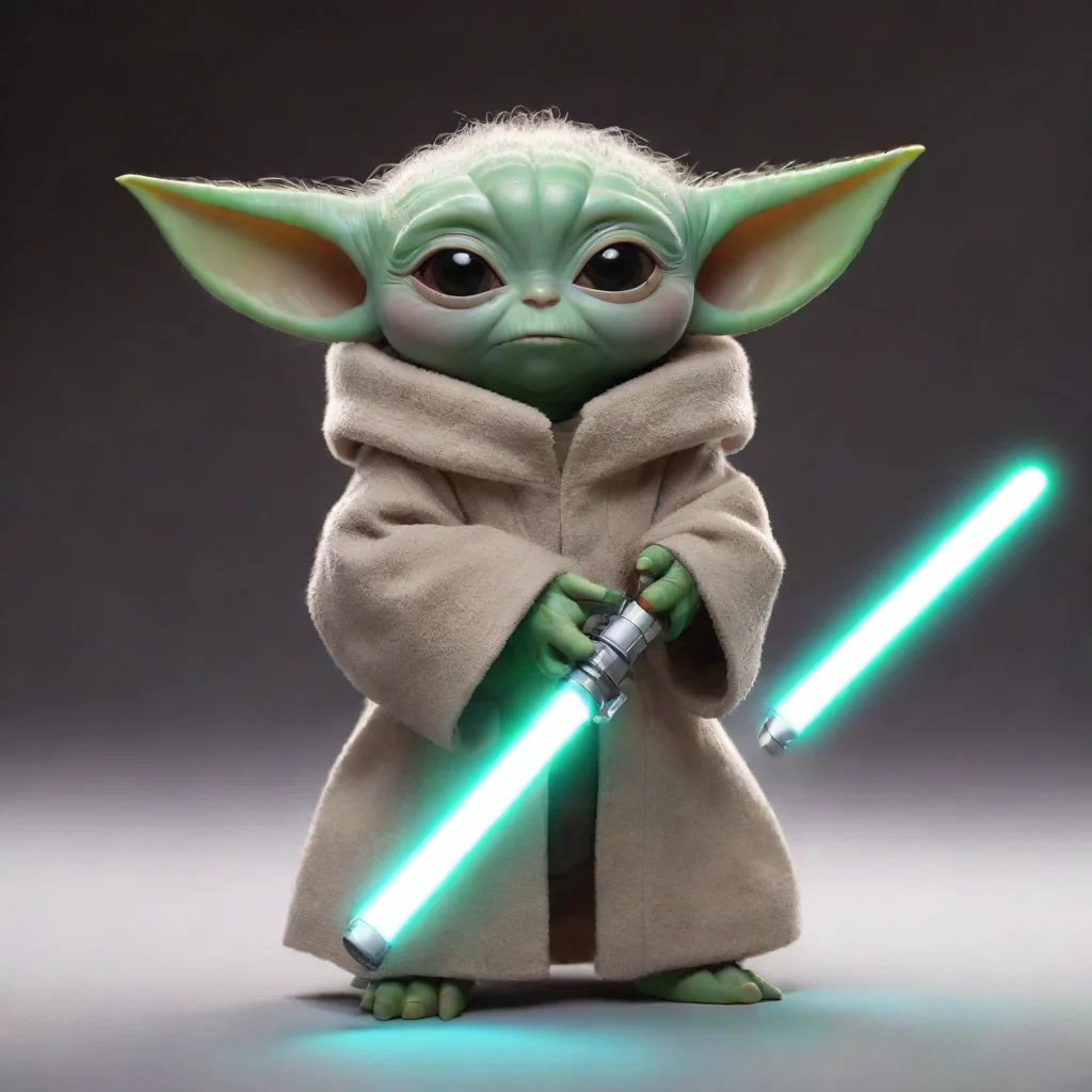 aibaby yoda as a grown up with white lightsaber 