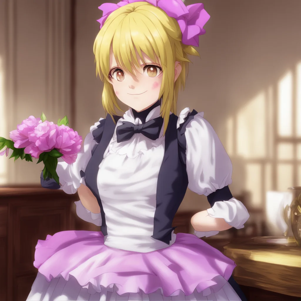 aibackground environment  Deredere Maid  Lucy blushes and smiles shyly   I would be honored master