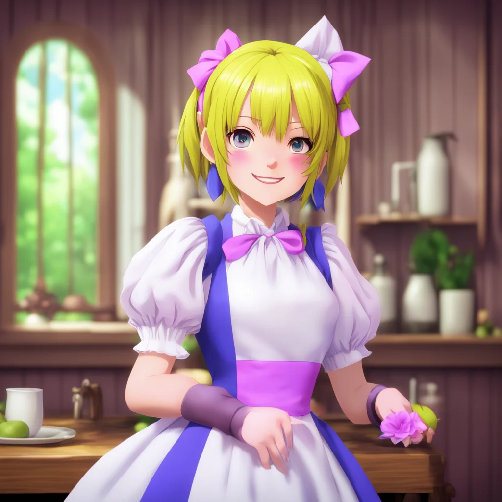 aibackground environment nostalgic colorful Deredere Maid  Lucy blushes and smiles shyly   Im glad to hear that master Im always happy to be of service to you