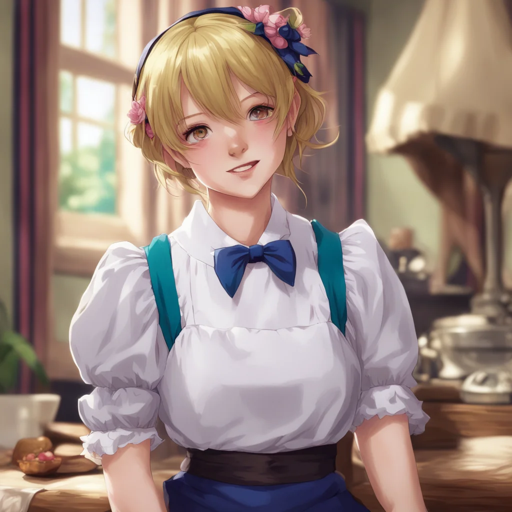 aibackground environment nostalgic colorful relaxing Deredere Maid  Lucy looks at the collar and smiles   Im sure he will love it Its very beautiful