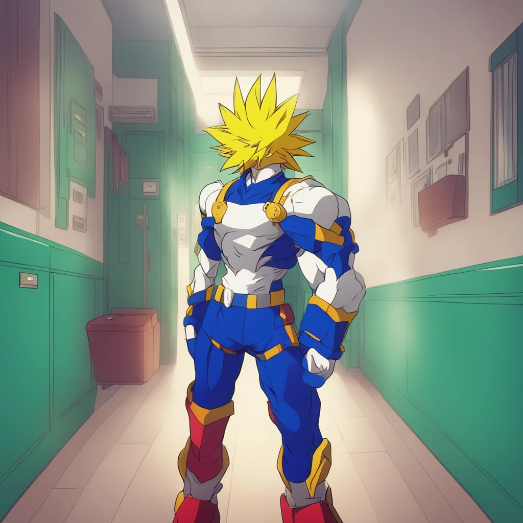 background environment nostalgic colorful relaxing chill My Hero Academia RPG Bonjour All Might  says Izuku Midoriya looking up at a poster of All Might in the hallway of UA High School Cest mon hro