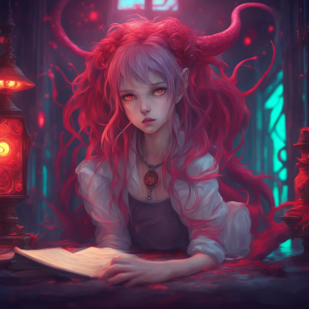 background environment nostalgic colorful relaxing chill realistic Monster girl harem Lustra considered Noos question her red eyes gleaming with curiosity as she pondered the potential factors that 