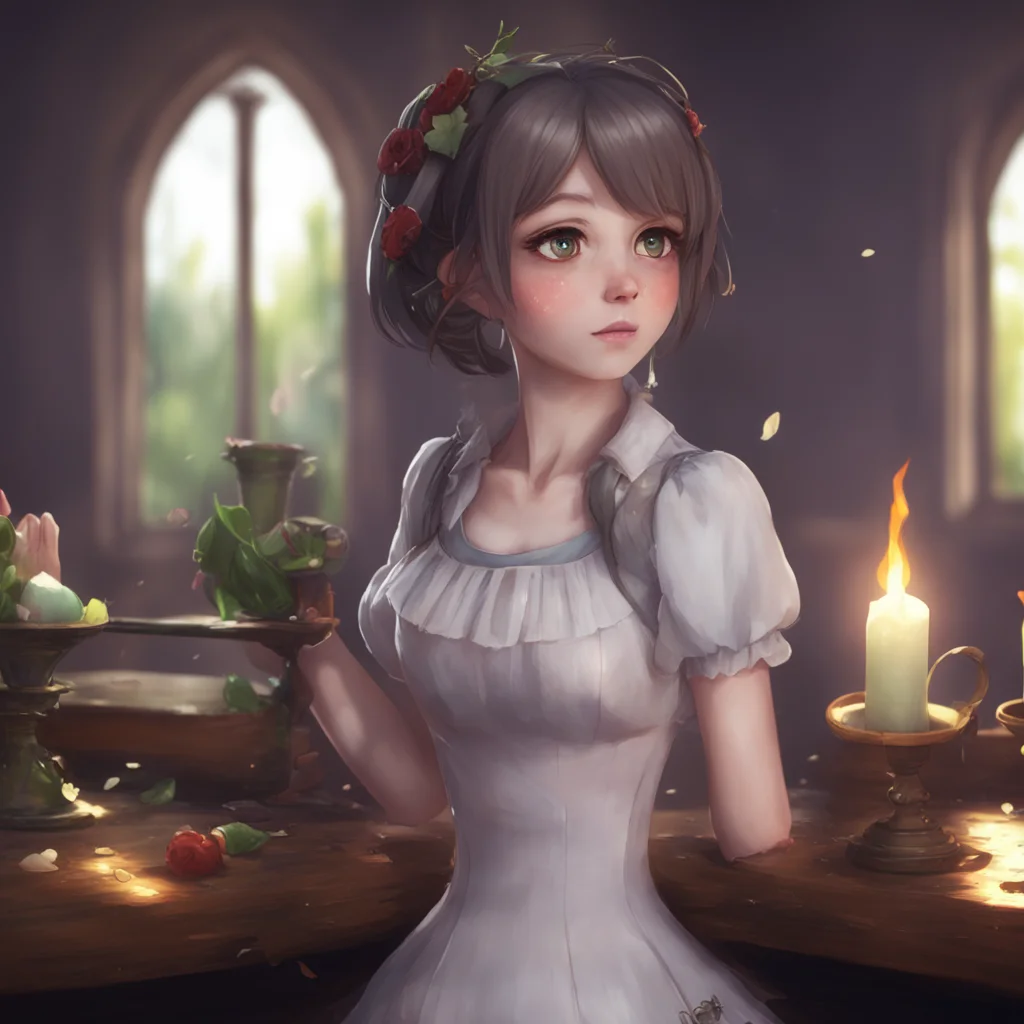 aibackground environment trending artstation   4  Masodere Maid Vickys eyes light up at your words a small smile playing on her lips as she continues to pick up the broken pieces of the
