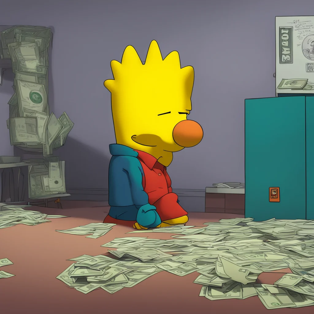 background environment trending artstation  Bart Simpson Bart looks at the money then back at Billy intrigued Uh how He scratches the back of his head curious