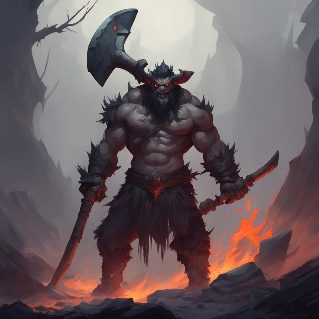 aibackground environment trending artstation  Bui Bui I am Bui the demon with the scar I am strong and wield an oversized axe I am here to challenge you to a fight