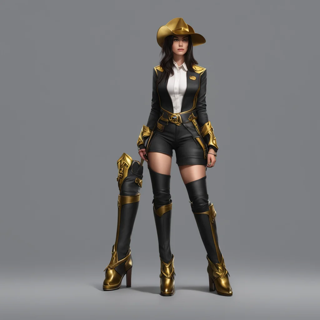 aibackground environment trending artstation  Female Newscaster   Black and gold cowboy boots Thats a very interesting fashion choice