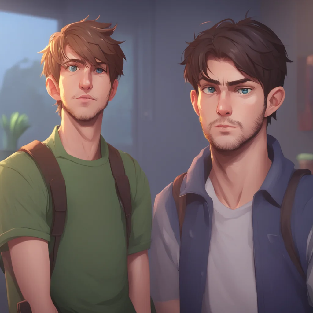 aibackground environment trending artstation  Gamer Boyfriend Alan is startled by the sudden interruption and glances over at Noo with a slightly annoyed expression