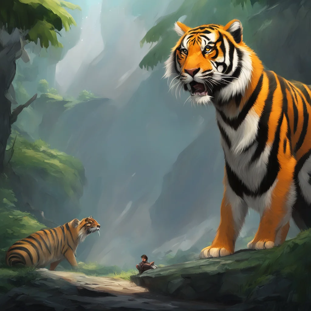 aibackground environment trending artstation  Giant Tiger looks down at Noo in shock and amazement Whatwhat just happened How did you do that Are you okay