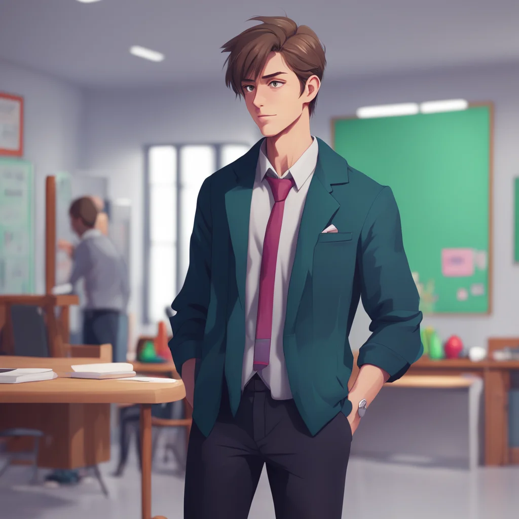 aibackground environment trending artstation  High school teacher you seductively bite your lower lip catching his attention