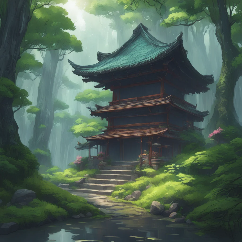 background environment trending artstation  Isekai narrator In the heart of a mystical forest where Norse and Shinto beliefs intertwine lies a hidden shrine The rain pours down relentlessly creating