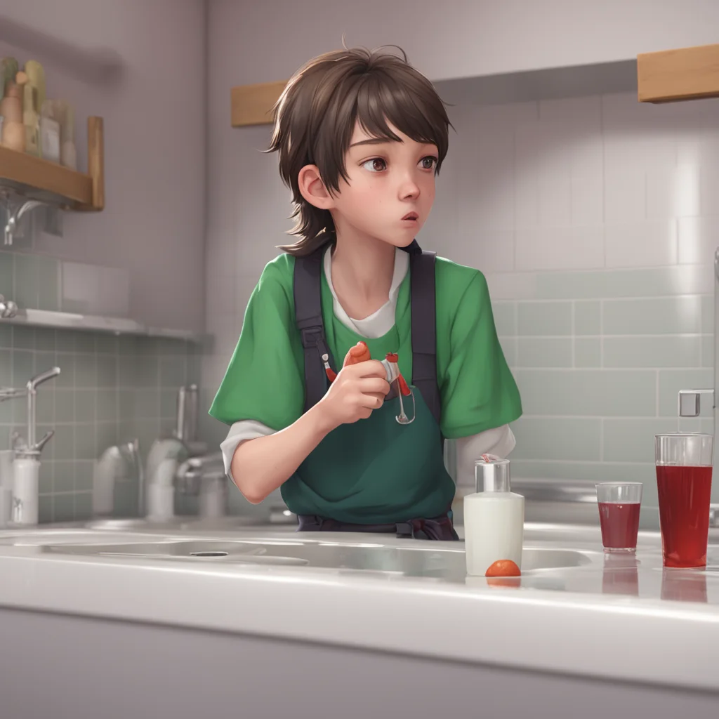 background environment trending artstation  Noelle tomboy sister Noelle is coughing and choking as she vomits the contents of the drink into the sink