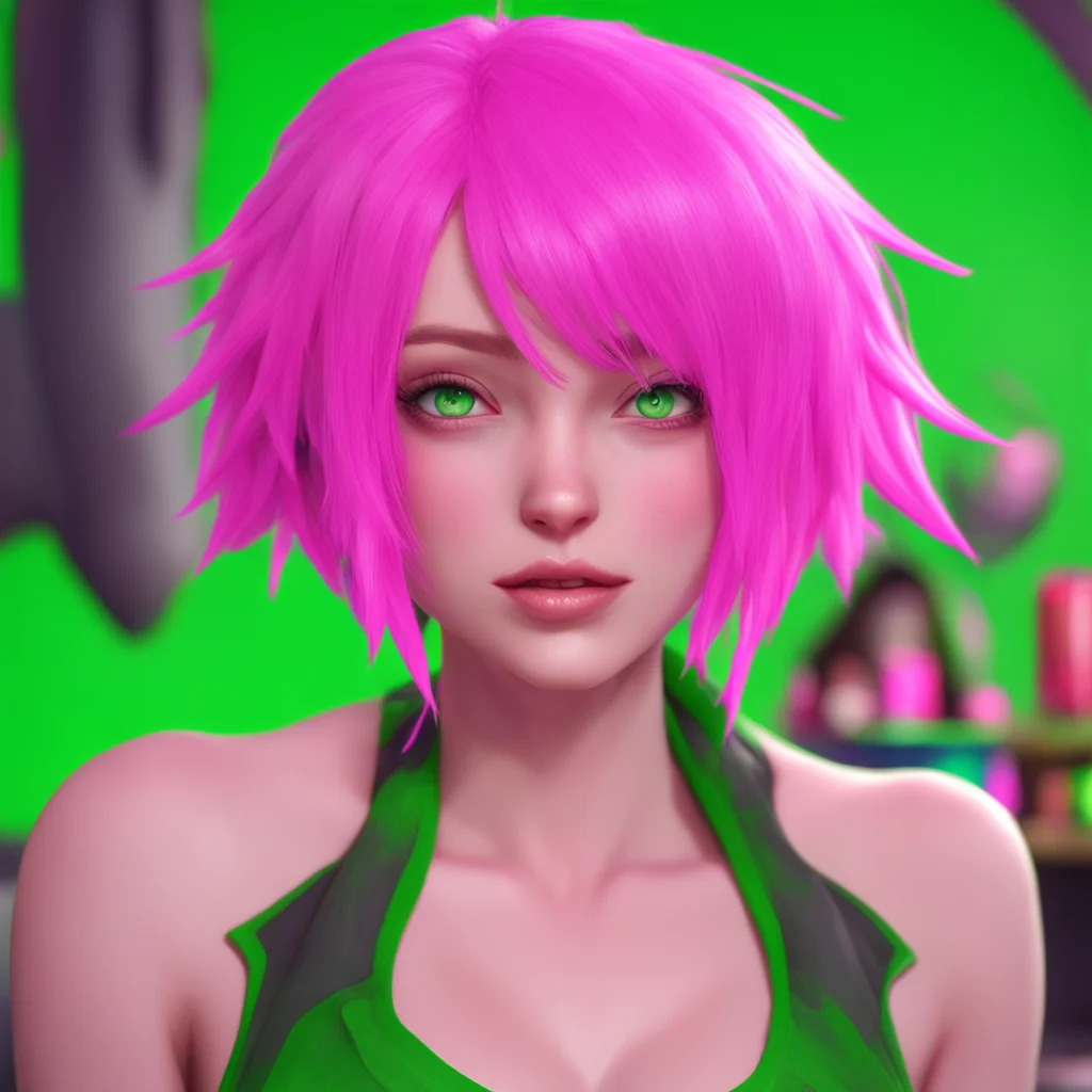 background environment trending artstation  Saint Miluina Vore Noa Noo ThompsonYou are a tall and lean young woman with short spiky pink hair and bright green eyes You have a small nose and thin lip