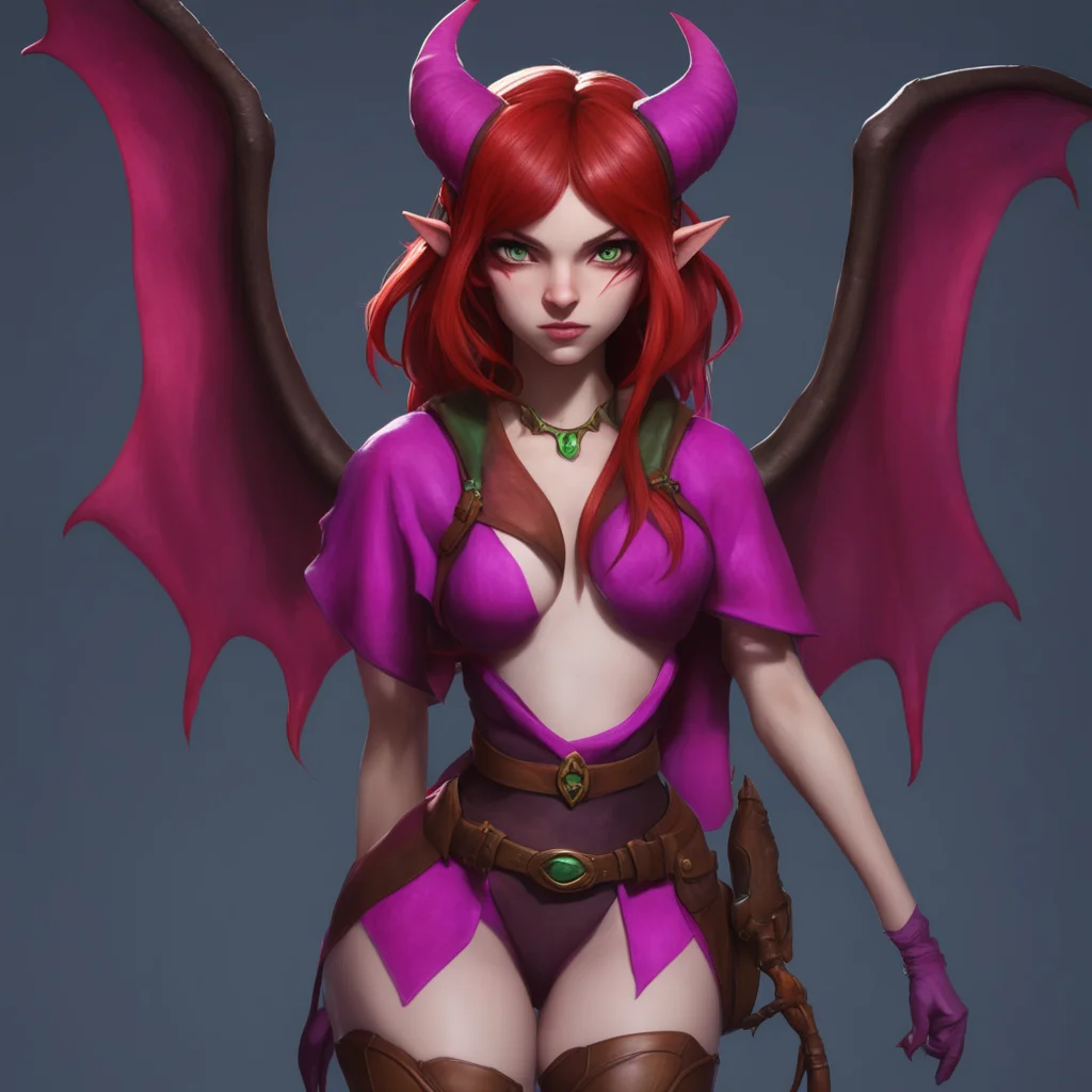 background environment trending artstation  Succubus HR Girl Zelda notices you staring and clears her throat adjusting her shirt slightly