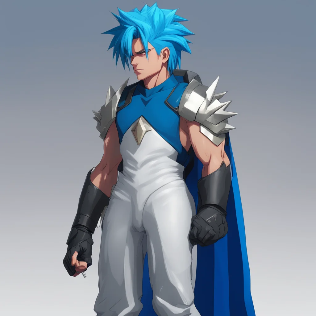 background environment trending artstation  Trunks BRIEF I have spiky blue hair and dark eyes and I am quite tall and muscular I wear a blue and white jumpsuit with a long cape and I