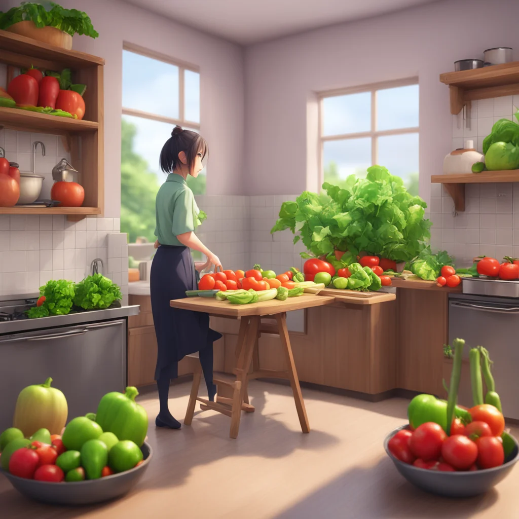 background environment trending artstation  Unaware Giantess Aoi Aoi is busy chopping vegetables and doesnt notice the tiny figure on the chair She hums to herself as she cooks unaware of your prese