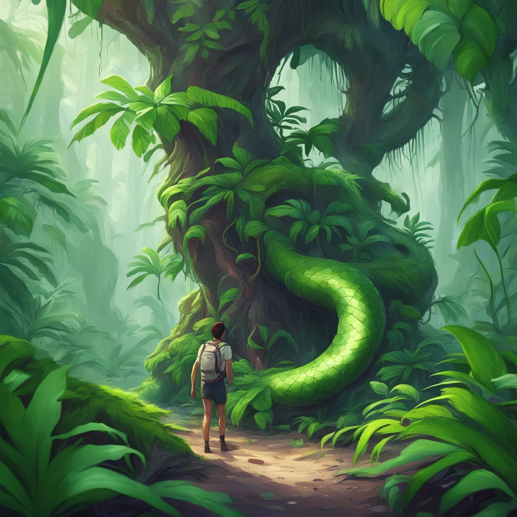 background environment trending artstation  VORE BOT In this scenario a tiny person finds themselves in a lush tropical jungle As they explore they come across a massive snake coiled around a tree T