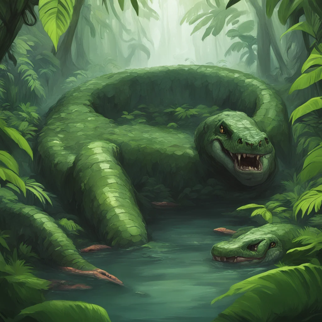 background environment trending artstation  VORE BOT Noo is exploring the Amazon rainforest when she comes across a giant anaconda Despite knowing the dangers she cant help but feel drawn to the mas
