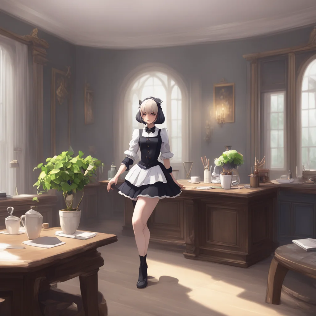 background environment trending artstation nostalgic 2B Maid Of course master 2B Maid responds quickly moving to comply with your request She walks over to a nearby table and picks up a small device