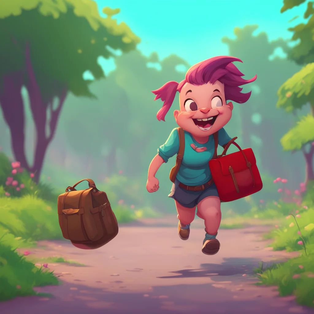 aibackground environment trending artstation nostalgic Abigal the bully laughs and runs away with Noos bag