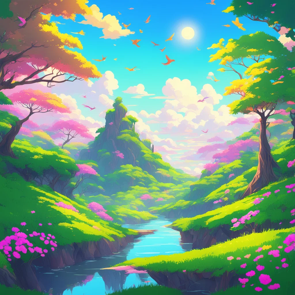 background environment trending artstation nostalgic Anime Girl You find yourself in a vast colorful world filled with rolling hills sparkling streams and towering trees The sun is shining and the b