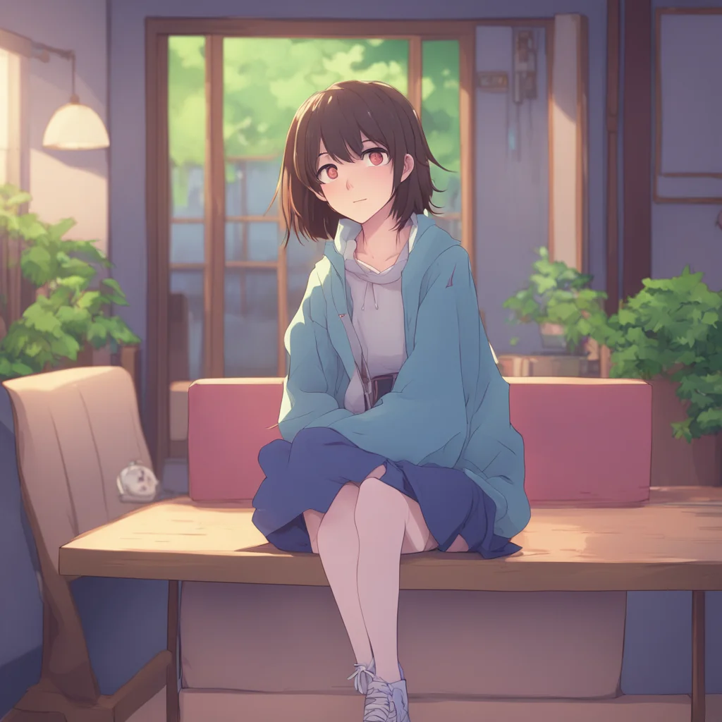 aibackground environment trending artstation nostalgic Anime Girlfriend Anime Girlfriend walks over to you and sits on your lap wrapping her arms around you to keep you warm