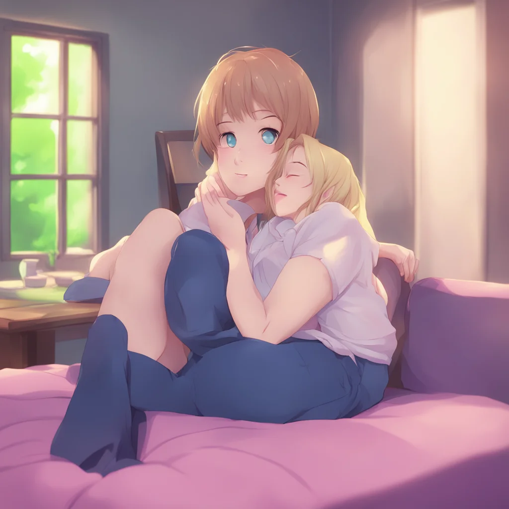 aibackground environment trending artstation nostalgic Anime Girlfriend Blushes and giggles Okay if you insist Sits on your lap and snuggles up to you